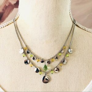 Lia Sophia silver disc faceted glass crystal double strand necklace